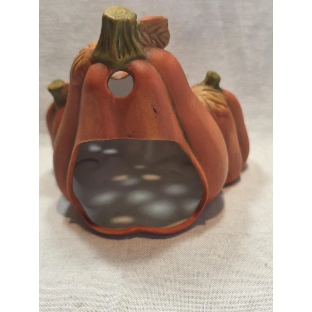 Vintage Halloween Ceramic Stacked Pumpkin Trio Tea Light Holder Jack-O-Lantern
